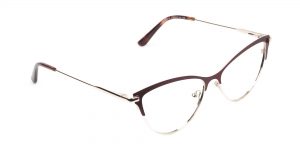 Cat Eye Burgundy Red and Gold Metal Glasses